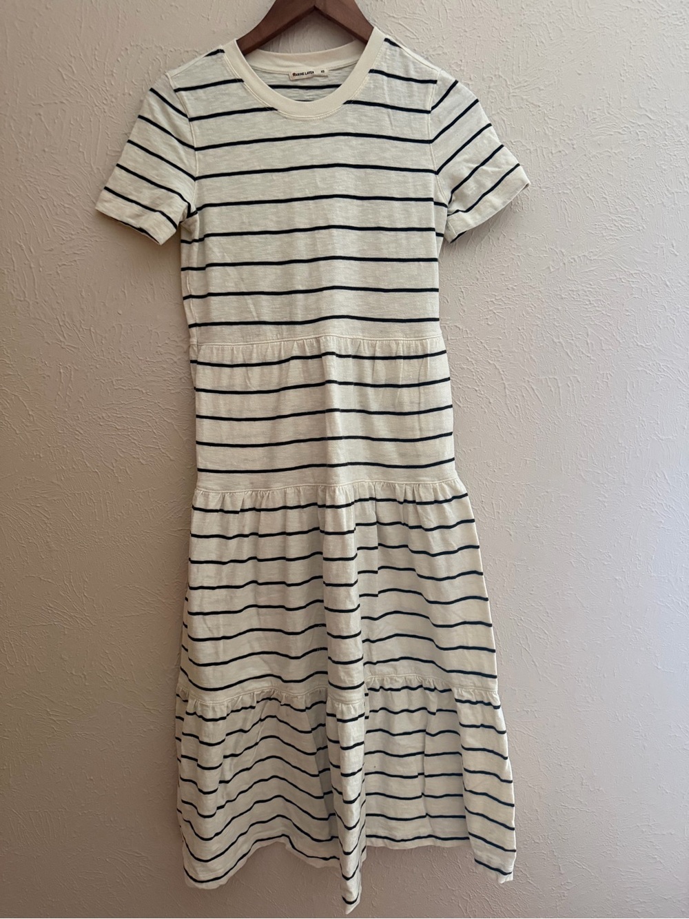 Marine Layer Sadie Vintage Slub Midi Dress | XS | Antique White & Navy Stripe